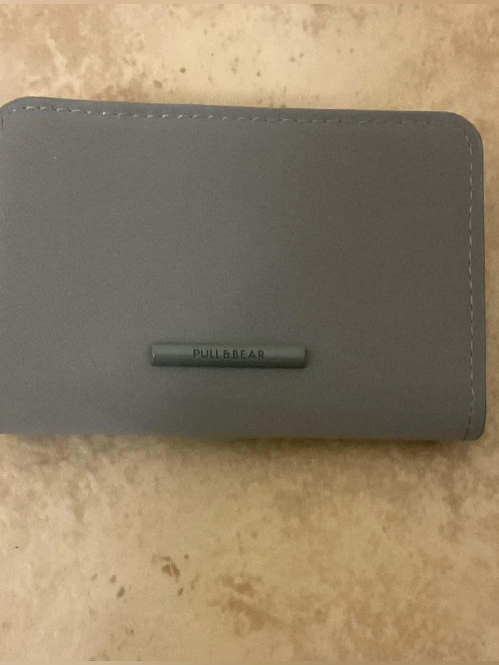 NWOT Pull&Bear gray zippered wallet, faux leather, logo plaque